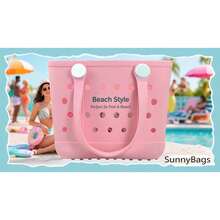 Rubber Tote Bag Medium Waterproof Beach Bag Women - Lightweight Portable Travel Outdoor Tote With Handles - Màu xanh da trời - Xem 5
