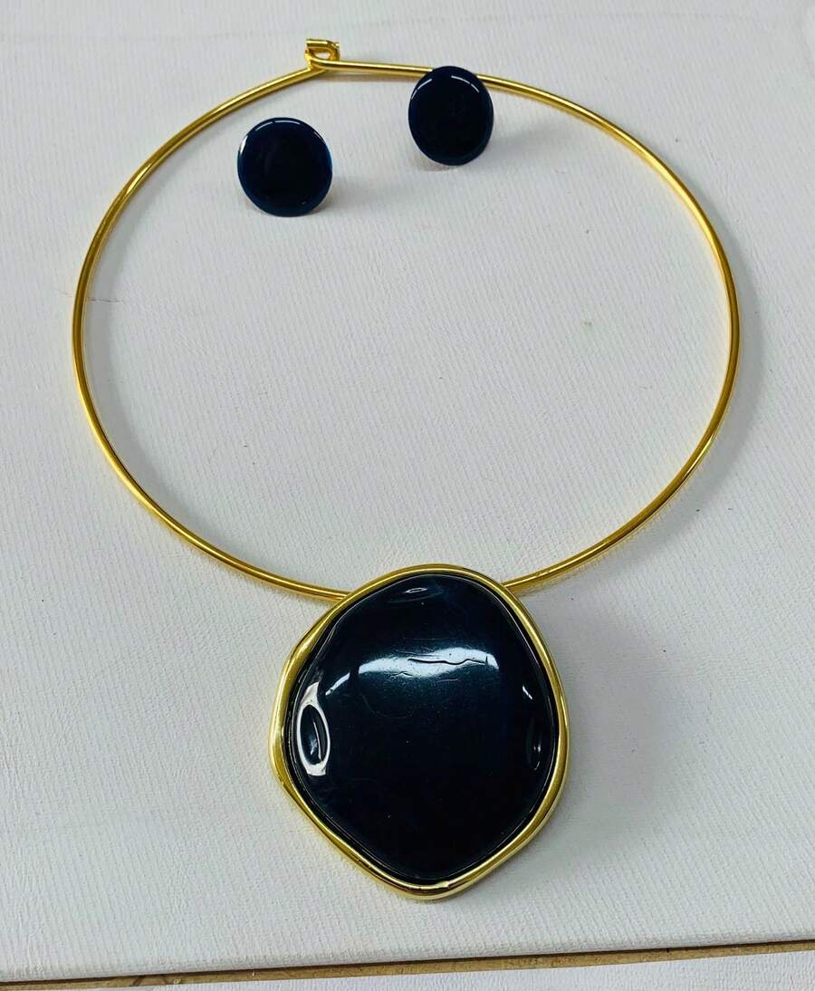 Gold-Plated Choker Set For Mother's Day - Be Beautiful Like A Jewel. - Navy Blue - View 1