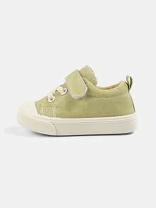 1 Pair New Unisex Kids' Light Green Fashionable Versatile Comfortable Casual Low-Top Canvas Sneakers, Hook And Loop Closure Round Toe Soft Sole Design, Suitable For Daily Outdoor Activities, Holiday Parties, Vacations, Badminton, Tennis Sports And Campus Wear, All Seasons - Khaki - View 7