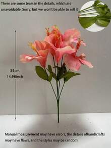鮮紅色夏威夷木槿花人造花配綠葉，適合居家裝飾、花園裝飾、節日裝飾及春夏室內攝影，逼真盛開的夏威夷派對裝飾人造花 - 粉色 - 查看 7