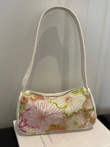 Túi đeo vai nữ, mẫu mới về, thêu hoa 3D đính sequin, kiểu dáng baguette, đa năng, phù hợp cho kỳ nghỉ, đeo dưới cánh tay. - màu xanh lá - Xem 6