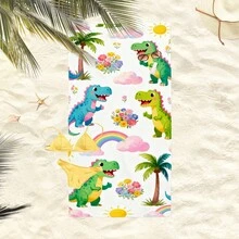 1条卡通恐龙彩虹印花沙滩巾，超柔软超细纤维特大号沙滩毯，高吸水性浴巾，适合旅行、游泳池、潜水、冲浪、瑜伽、露营，多种尺寸可选，沙滩配件 - 恐龍彩虹 - 查看 7