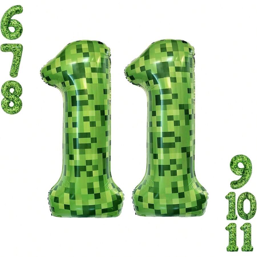 Globo de videojuego número 11, diferentes tonos de globos de números verdes para decoración de cumpleaños, suministros de fiesta de juego de píxeles, globo de 11 números - Número 8 - Ver 1