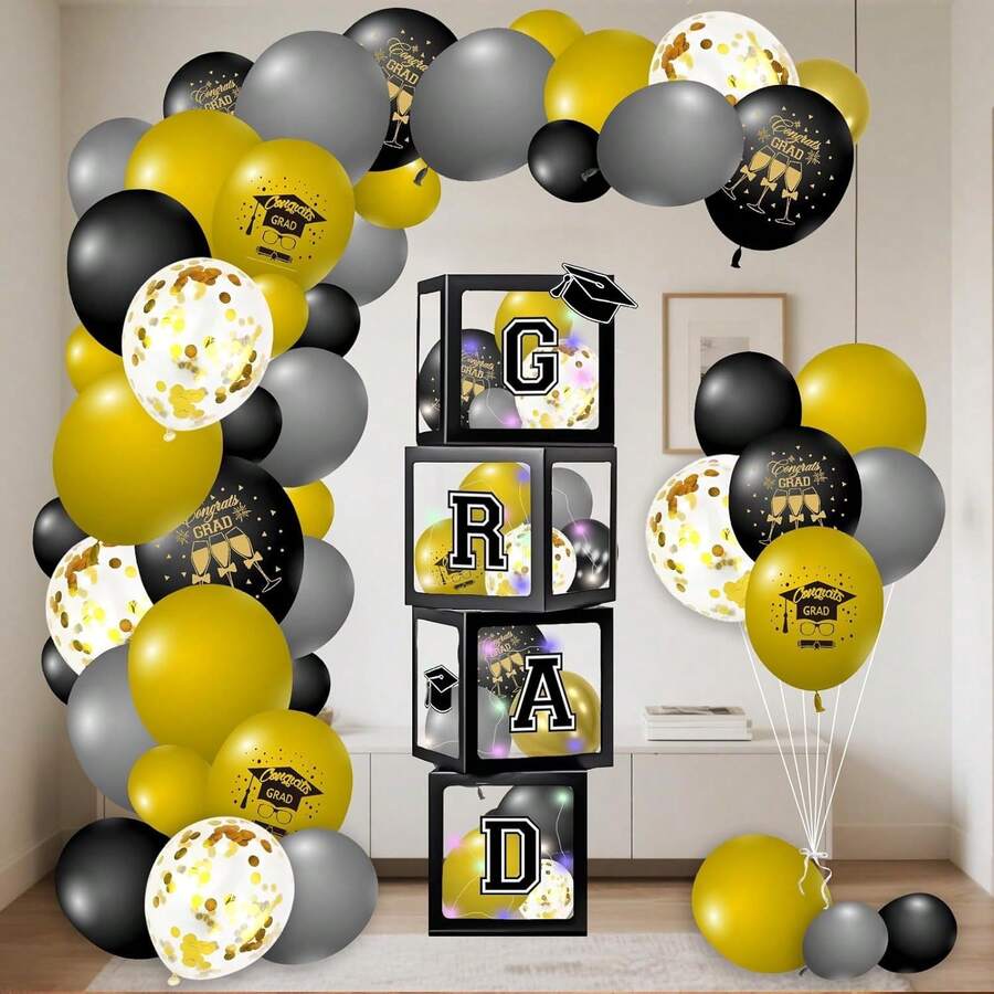 Juego de 107 cajas de luz de globos de decoración de graduación 2025, suministros de despedida de soltero, fondo fotográfico para collage celebración de la escuela secundaria (juego negro) - Red2 - Ver 1