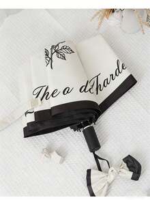 1pc Fully Automatic Open/Close Umbrella With Secret Garden Pattern, UV Protection Function, Suitable For Sunny And Rainy Days, Foldable Travel Umbrella - Black and White - View 7