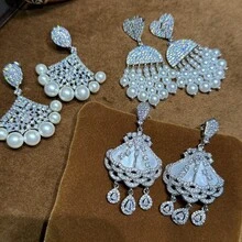 Women Jewelry Sets - Mother-of-pearl Fan-shaped Diamond-encrusted Tassel - View 3