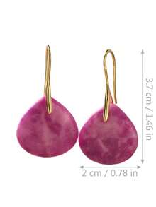 1 paire de boucles d'oreilles élégantes en pierre naturelle en forme de larme, pendentif macaron violet à la mode, bijoux plaqués or 18K, accessoires pour vacances & rendez-vous - Prune - View 8