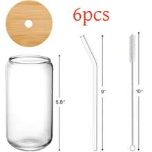 Bộ 24 cốc thủy tinh có nắp và ống hút kèm cọ vệ sinh ống hút, cốc cà phê thủy tinh 16oz có nắp, cốc thủy tinh có ống hút và nắp, thích hợp cho các buổi họp mặt gia đình, tiệc tùng, đám cưới và quà tặng Ngày của Mẹ. - trong suốt - Xem 16