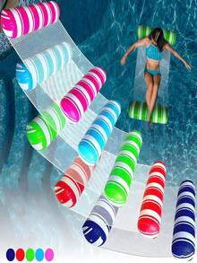 1pc Inflatable Float Bed, Minimalist Dual-Tube Design, Striped Pattern, PVC Material, Summer Swimming Pool & Beach Party Accessory, Suitable For Vacation & Pool Leisure, Applicable For Water, Swimming Pool, Beach, Theme Party, Inflatable Floating Seat, Inflation Pump Sold Separately - Twin-tube Floating Bed - View 9