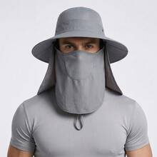 男女通用 UPF50+ 防紫外线遮阳帽，可拆卸全脸颈部护罩，宽帽檐，透气网眼，户外钓鱼徒步帽 - A - 查看 3