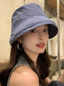 New Arrival Japanese Style Plaid Bucket Hat, Women Spring Summer Korean Version Large Brim Outdoor Sun Protection Hat, Petite Face Flattering Artistic Cap,Holiday,Festival - Hat - View 7