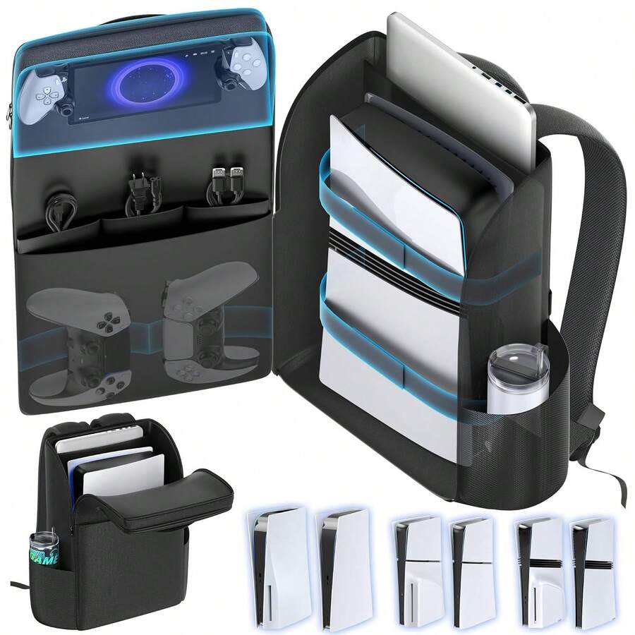 YIYI / Slim/ Pro Host Backpack, Full Zipper Opening Portable Travel Bag, Large Capacity Storage Bag Can Fit Dual Handles, PS Portal, Laptop, Game Cartridges, Comes With 3 Cable Storage Pouches - Multi-Color - View 1