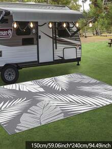5' X 8' Outdoor Rug, Waterproof For Patio, Double-Sided Plastic Woven Camping Mat, Large Area Rug Suitable For RV, Picnic, Backyard, Deck, Porch, Beach, Gray And White - A - View 7