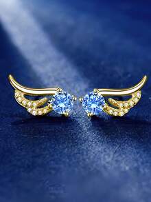 1 par de pendientes de botón con alas de ángel de plata de ley 925, pendientes delicados y pequeños para perforación de orejas, pendientes simétricos elegantes, regalo para amigas y novias - ala - Ver 13