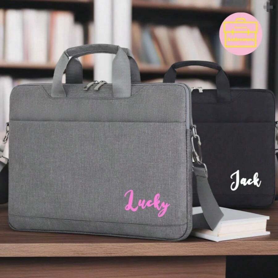 1pc Personalized Laptop Sleeve, Custom Laptop Bag, Unique Padded Laptop Travel Bag, Water-Resistant Material, Shock-Absorbing Padding, Extra Compartments, Fits 13-15 Inch Laptops From Brands Like , HP In Grey, Black, Pink Colors - Multicolor - View 1