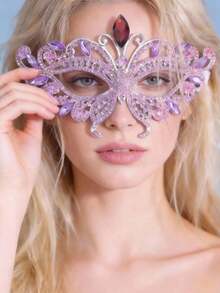 Luxury Silver Crystal Masquerade Mask, Elegant Venetian Style Party Mask For Wedding & Prom - Multicolor - View 3