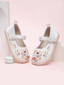 女童可爱兔子刺绣汉服鞋，中国风软底玛丽珍公主鞋，儿童刺绣防滑学步鞋，幼儿古装日常鞋 - 米色 - 查看 1