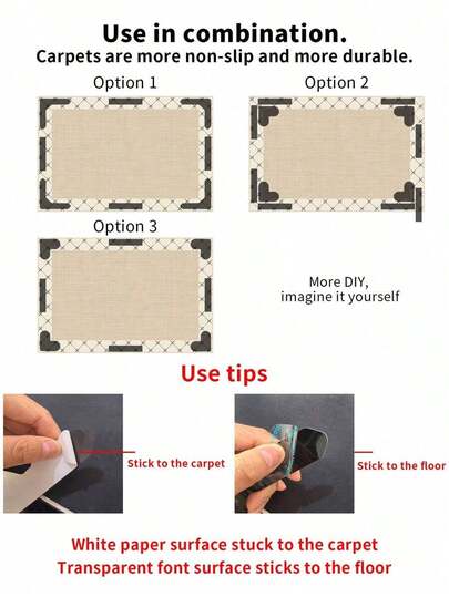 4/8/12/1pc Carpet Rug Anti-Slip Fixation Tape, PU Washable-Reusable Carpet Tape, Washable Fixation Sticker FDHE