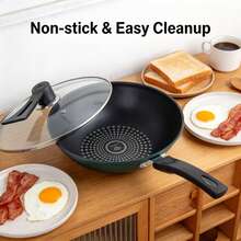 Wok antiadherente Odoland, apto para cocinar en casa, compatible con placa de inducción y cocina de gas - Ver 3