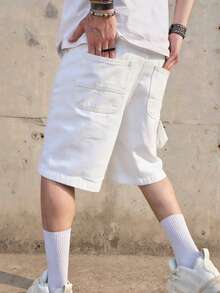 Men's Casual Denim Shorts, Summer American Style Washed Vintage Light Blue Loose Fit Bermuda Shorts - White - View 2