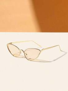 1 PC Women Cat Eye Fashion Glasses Gold Metal Frame Black Lens Luxury Edgy Retro Fashion Glasses Summer Daily Streetwear UV Protection Stylish Eyewear Accessory With Glasses Box - Những lát sâm panh khung vàng - Xem 9