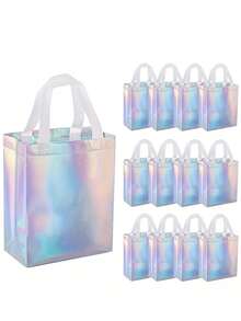 6入全息彩虹禮品袋－彩色禮品袋附不織布提把，適合節日禮品包裝、派對裝飾、購物與收納 - 均碼 - 查看 1