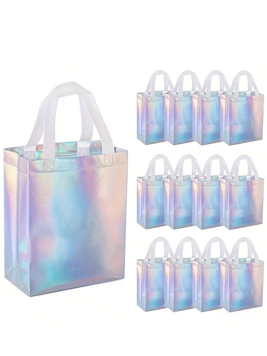 6入全息彩虹禮品袋-彩色禮品袋附不織布提把,適合節日禮品包裝、派對裝飾、購物與收納 - 均碼 - 查看 1