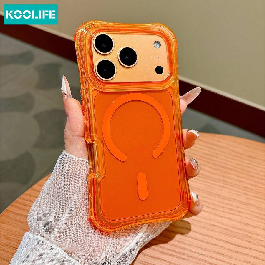 Koolife 1pc Transparent Orange 3-In-1 Hard Shell Matte Touch Magnetic Corner Anti-Drop Minimalist Phone Case Compatible With Iphone 18 Pro/18 Pro Max/13-17 Pro Max Plus, Lightweight Protective Design