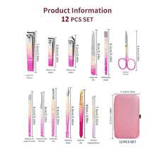 12pcs Ombre Pink Manicure Set, Nail Clipper, Foot Care, Eyebrow Grooming Tools, Nail Care & Foot Care Tools - Pink - View 3