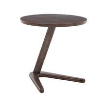 Modern Minimalist Round Wooden Table, Solid Wood Side Table, Sofa Side Table, Living Room Side Table That Slides Under The Sofa, TV Table For Small Spaces That Fits Over The Sofa. - Brown - View 11