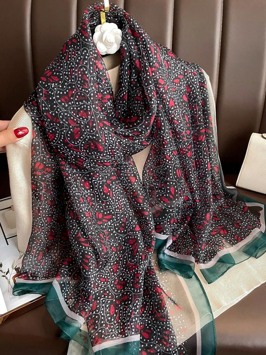 1 chiếc khăn voan đen cho nữ, nhẹ, đa năng, thích hợp cho mùa xuân thu, du lịch, chống nắng, khăn choàng cổ. - màu đen - Xem 1