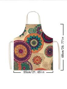 1 pieza, Delantal de poliéster con estampado bohemio, adecuado para cocinar, hornear y jardinería - se puede usar como vestimenta para la cocina y el comedor. - Multicolor - Ver 13