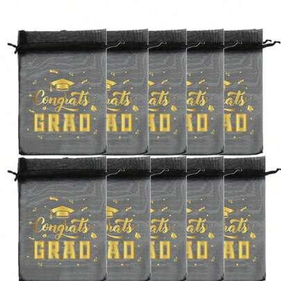 20/10 chiếc - Túi quà tốt nghiệp bằng vải organza dành cho khóa 2026, túi quà tặng dây rút màu đen vàng chúc mừng tốt nghiệp, túi đựng kẹo bằng lưới trong suốt số lượng lớn dùng cho tiệc tốt nghiệp trung học, đại học và trang trí bàn lễ.