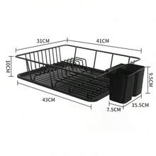 Over Sink Dish Drying Rack, Single-Tier Dish Drainer With Cutlery Holder, Space-Saving Kitchen Countertop Storage Rack, Rust-Resistant - Black - View 2