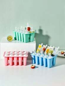 1pc Reusable Silicone Ice Cream Mold, Can Make 4 Or 6 Popsicle Molds, Suitable For Homemade Ice Cream, Popsicles, Frozen Jelly And Ice Lollies. Solid Color Multi-Cavity Design, Applicable For Home Kitchen, Ice Cream, Popsicle, Tray, Storage Box, Popsicle Rack And Refrigerator - Multicolor - View 2