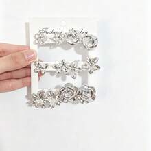 New Arrival European And American Cross-Border Gold & Silver Flower, Bow, Geometric Earrings Set, Luxury Elegant Earrings Set For Women - Silver - View 1