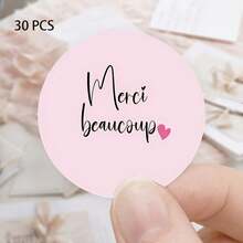 Bộ 6/30 miếng dán Merci, nhãn dán cảm ơn hình trái tim trang nhã màu hồng và trắng, keo trong suốt, hoàn hảo cho doanh nghiệp, tiệc tùng, đám cưới, quà tặng, nhãn dán cảm ơn dễ thương làm quà tặng. - A - Xem 10