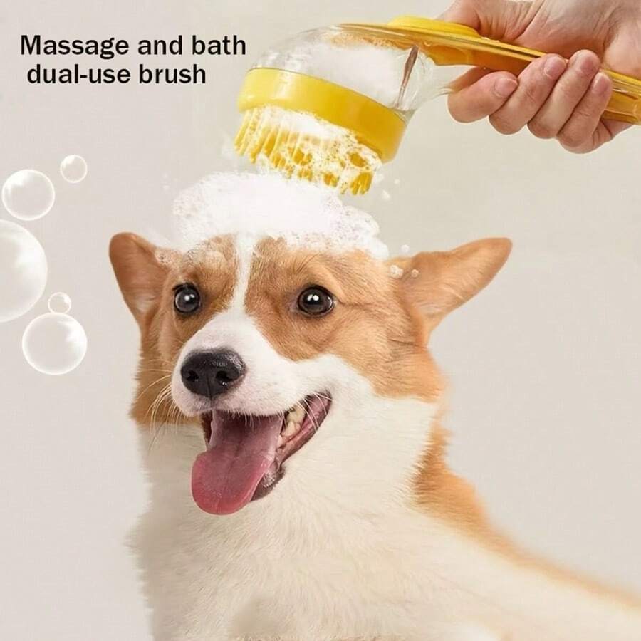 Bàn chải tắm massage chân mèo và chó chống trượt, có vòi phun nước tự động, cán dài - Bàn chải lông mềm, dụng cụ phun nước khi tắm cho chó mèo, chải lông ướt/khô (nhựa) Bàn chải tắm cán dài cho chó mèo, dụng cụ massage da đầu và dầu gội.