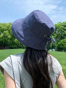 New Arrival Japanese Style Plaid Bucket Hat, Women Spring Summer Korean Version Large Brim Outdoor Sun Protection Hat, Petite Face Flattering Artistic Cap,Holiday,Festival - Hat - View 6