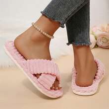 Womens Slippers Open Toe Indoor Memory Foam Slide Cross Band Outdoor - Hồng - Xem 5