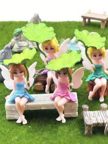 4pcs Mini Fairy Resin Decor, Suitable For Car Dashboard Decoration, Cute Desktop Decor, Home Decor, Miniature Landscape Potted Plant Decoration, DIY Fairy Garden, Bonsai Miniature Landscape Handicraft Accessories (Lotus Leaf Style) - Random Style - Multicolor - View 7