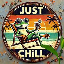 1 Piece Of 2D Flat Decorative Signboard, Calm Down. Summer Tropical Frog Beach Tropical Palm Tree Theme. Suitable For Bars, Taverns, Living Rooms, Lounges, Rooms, Bedrooms. The Style Is As Shown In The Size Chart. - Multicolor - View 5