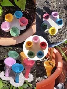 5pcs Colorful Bee Waterer Set, Bee Insect Drinking Cup, Colorful Bee Watering Station With Wooden Base, Garden Bee Feeder, Suitable For Outdoor, Garden, Balcony, Planter, Creative Garden Decor, Practical Gardening Tool - A - View 4