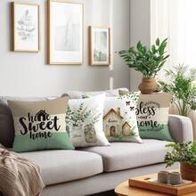 4pcs Cotton Sweet Home Text Throw Pillow Covers, Single-Sided Printed Soft Peach Velvet Fabric, 45*45CM Cushion Covers For Home Bedroom Living Room Party Decor, Sofa Decorative Pillow Covers, Gift, No Pillow Insert - Multicolor - View 9