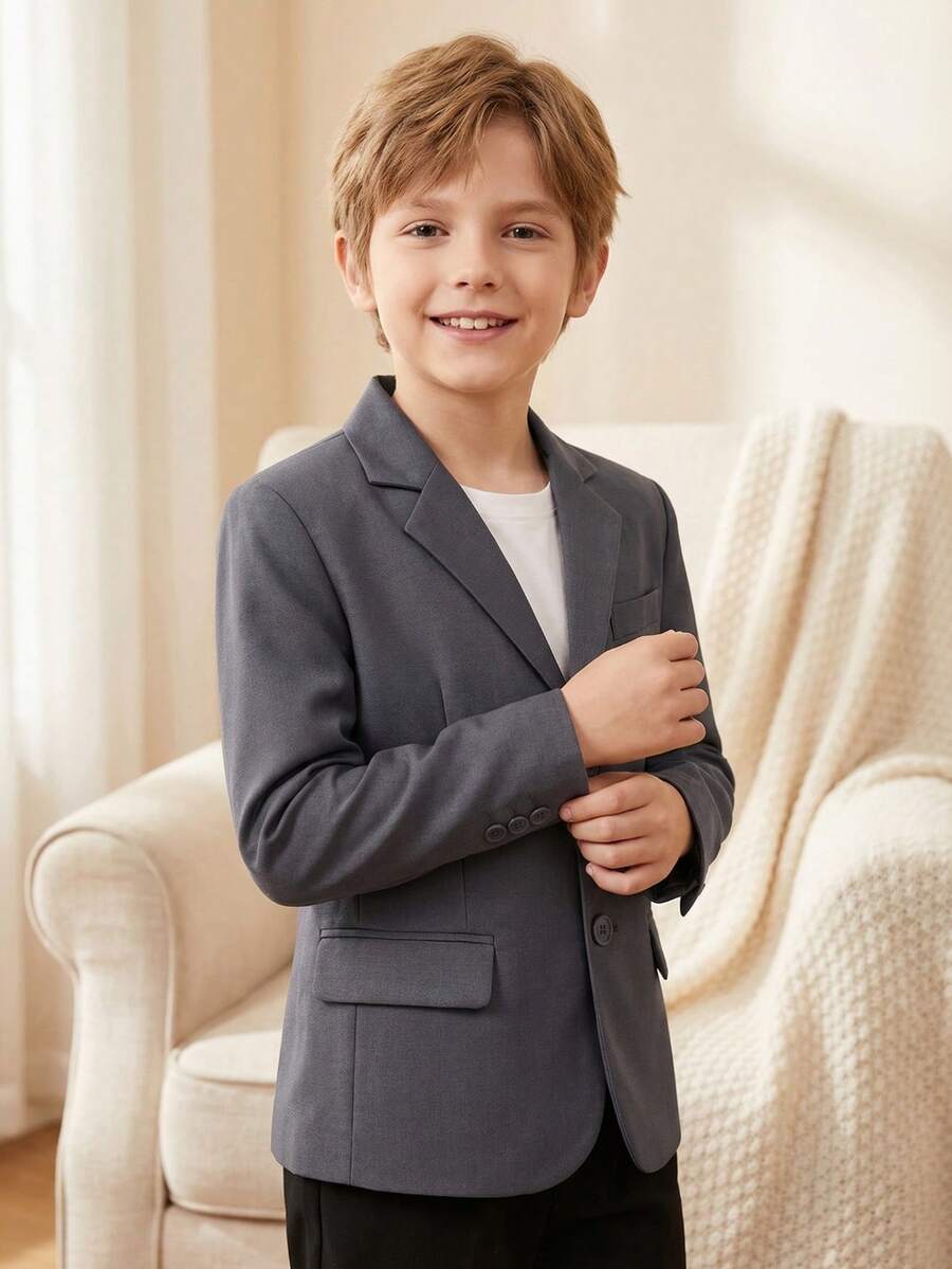 Áo khoác blazer màu xám trang trọng cho bé trai, cài cúc, cổ ve áo, phù hợp cho trẻ em từ 4-16 tuổi, có thể mặc làm đồng phục học sinh hoặc trang phục dự đám cưới. - Xám - Xem 1