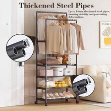 Metal Clothes Rack Double Rads Clothing Rail For Bedroom Portable Clothing Rack Clothes Storage Shelf With Storage Basket Holder Case - View 7