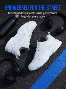 ​ Men's White Sports Shoes Breathable Mesh Running Sneakers With Thick EVA Sole Cushioned Comfort Casual Walking Shoes - 白色 - 查看 8