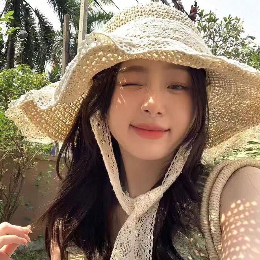 1顶女士草帽，简约钩编宽檐可折叠草帽，时尚百搭，适合夏季海滩度假 - 草帽 - 查看 1