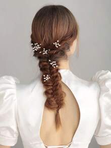 5pcs Organza Flower Pearl Hair Clips Wedding Party Daily Wear Hair Accessories Mix & Match Valentine's Day Decoration - 金子 - 查看 5
