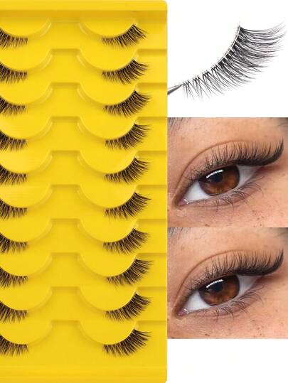 NAIJEMA 10 pares de pestañas postizas de media-ojo naturales, pestañas de ojo de gato, pestañas de ojo de zorro, pestañas de visón falso esponjosas, pestañas 3D suaves y ligeras, pestañas postizas naturales, pestañas alargadoras, adecuadas para fiestas y uso diario
